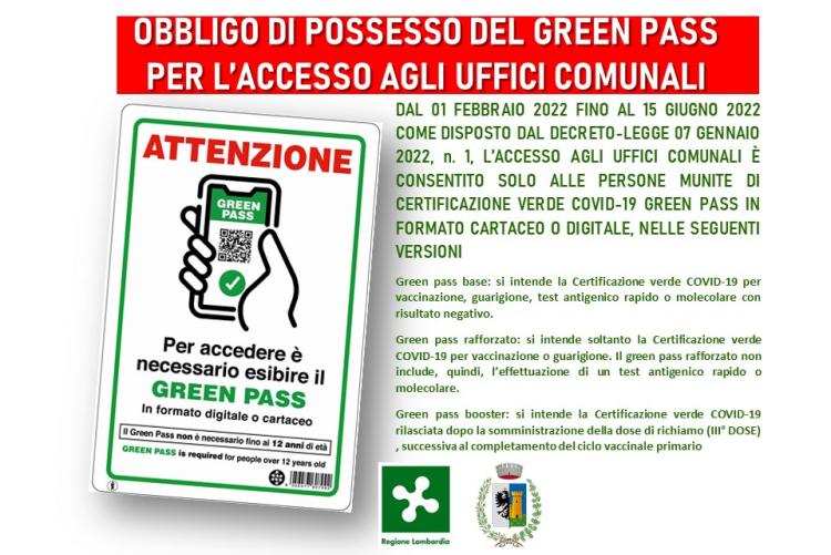 obbligo green pass per accedere agli Uffici Comunali 